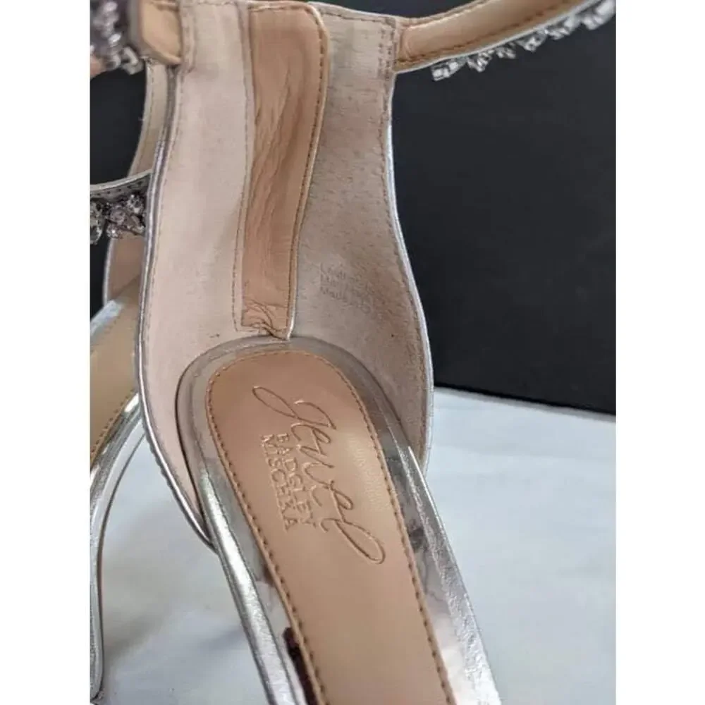 Badgley Mischka Darlene Simlet Ankle-Strap Evening Heels rhinestone NEW Silver